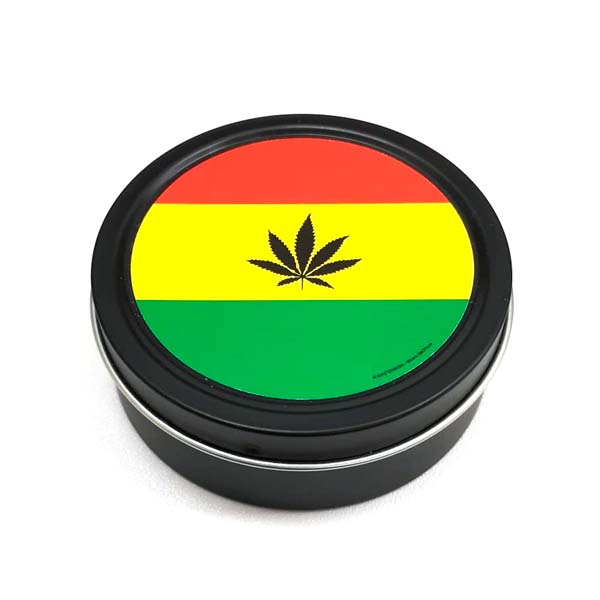 Scatola Rotonda di Metallo Foglia Rasta