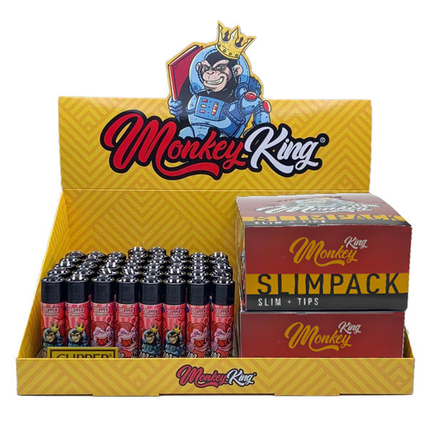 Monkey King Pack King Size Slim Tips & Clipper Red Rolling Papers 48 pcs.