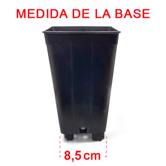 Maceta Cuadrada Negra Base Elevada 12 x 12 x 20 cm. 2 lt. - 50 ud.