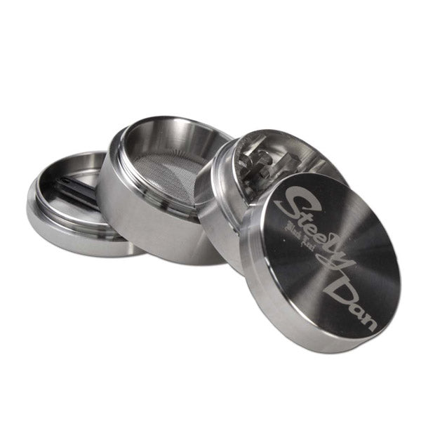 Stainless Steel Pollinator Grinder & Leather Pouch Steely Dan 40 mm.