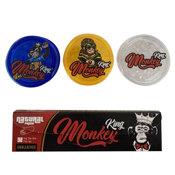 Monkey King Pack King Size Slim Rolling Papers & Unbleached Grinder 12 pc.
