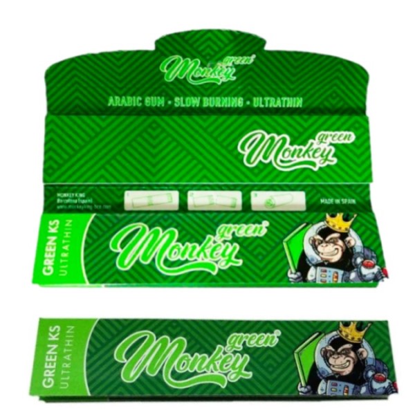 Monkey King Size Slim Rolling Papers Green 50 units.