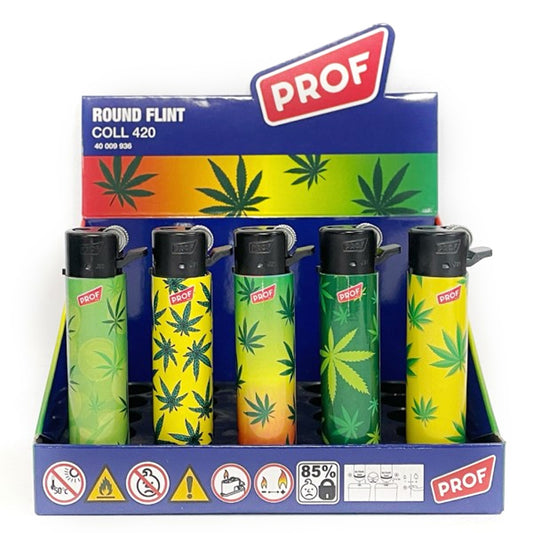Mechero Round Flint Regulador Piedra & Gas Refill 25 ud. Leaves Mod.2