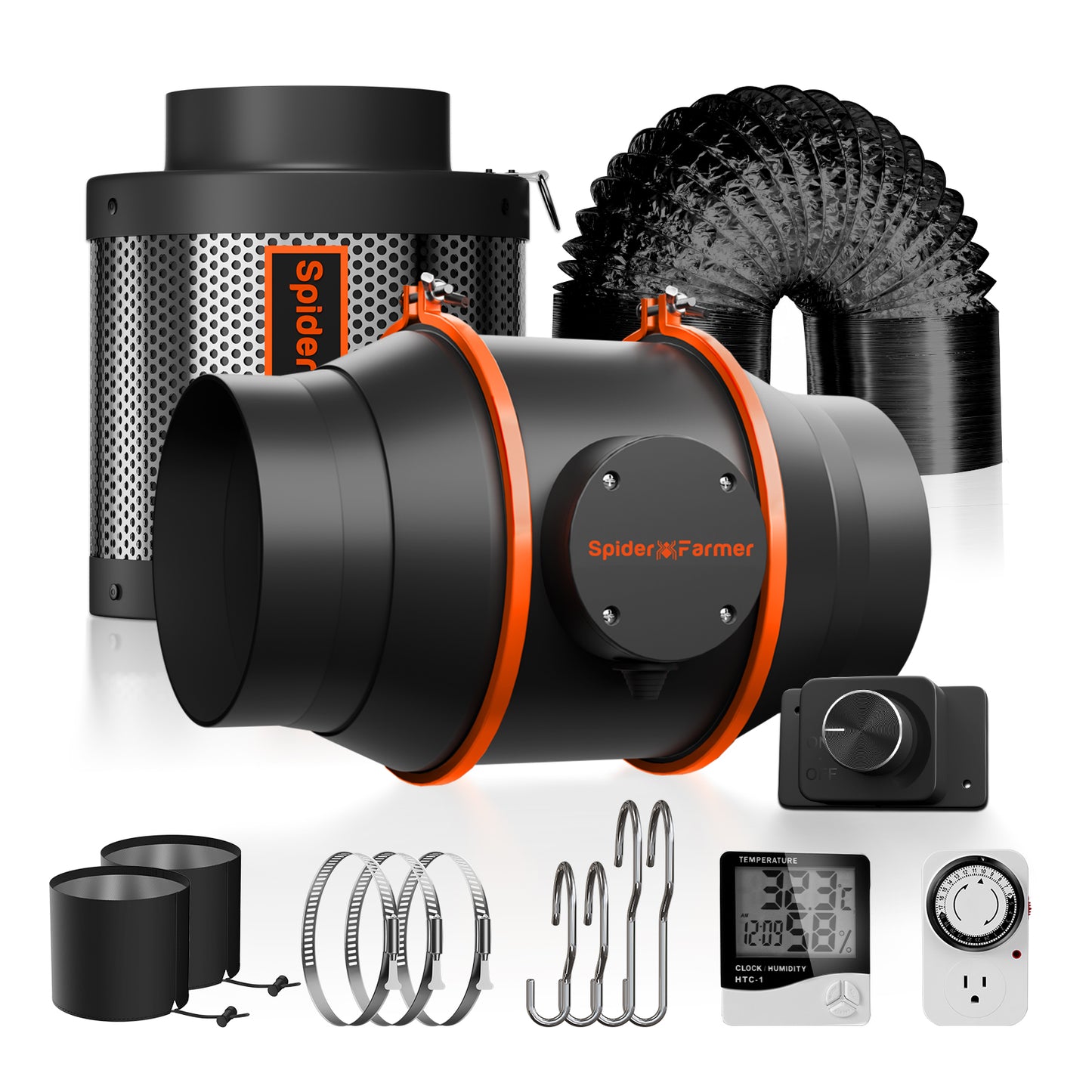 Kit Extracción Spider Farmer 150 mm 6" 402 CFM con Filtro Carbón y Speed Controller