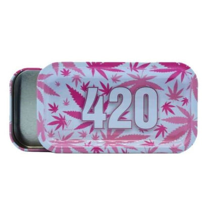 .Metal Tray with Box 12x6 cm. 420 Pink Leaves