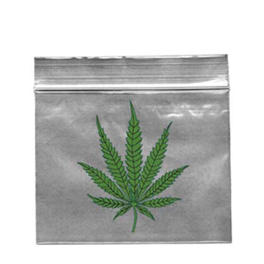 Leaf Self-Sealing Zip Plastic Bag 55x65 mm. Pack of 100 units.