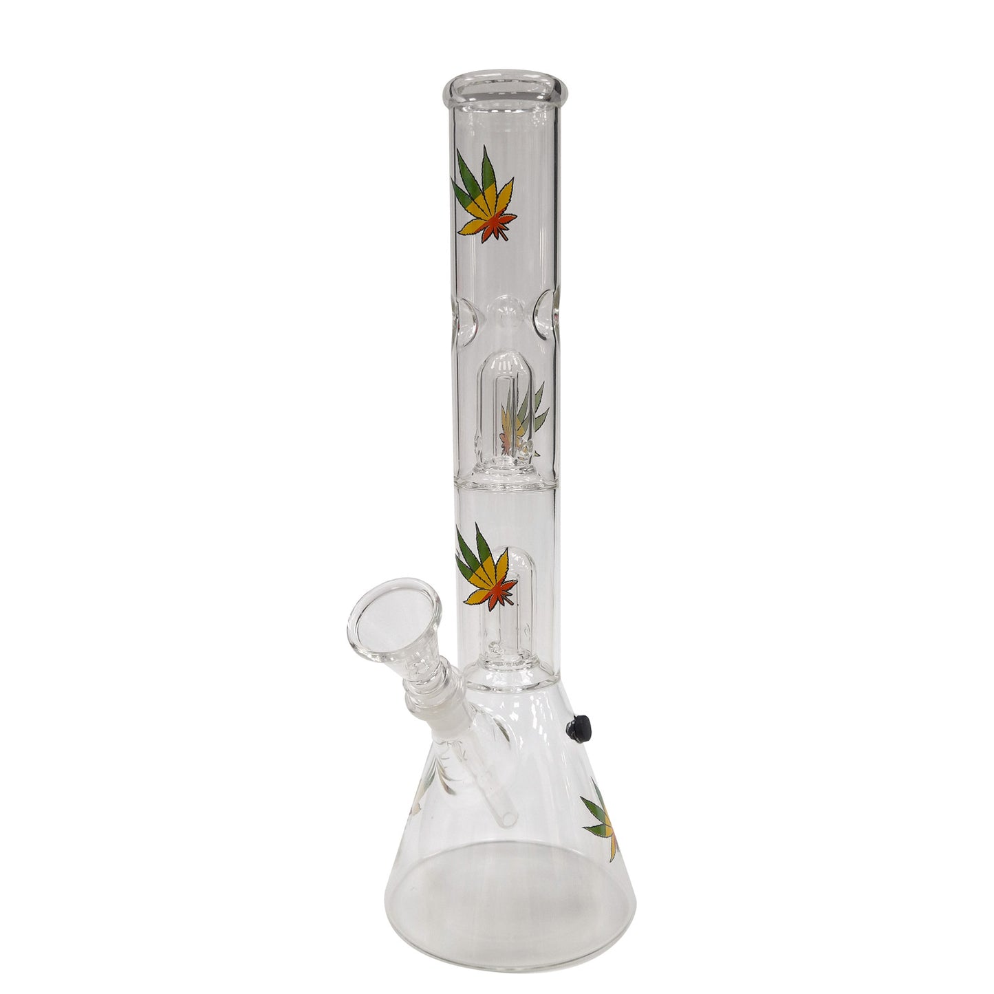 Bong in vetro doppio percolatore Ice Rasta Leaves 30 cm.
