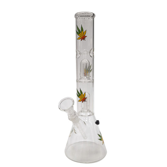 Bong in vetro doppio percolatore Ice Rasta Leaves 30 cm.