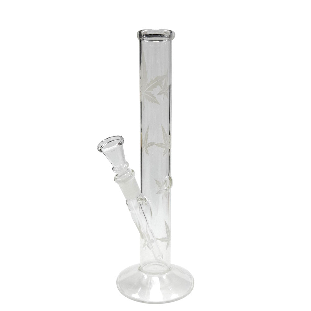 Bong in Vetro Dritto con Foglia Intagliata 26 cm.