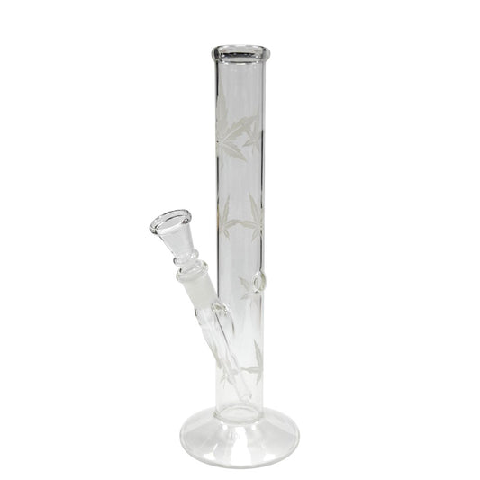 Bong in Vetro Dritto con Foglia Intagliata 26 cm.
