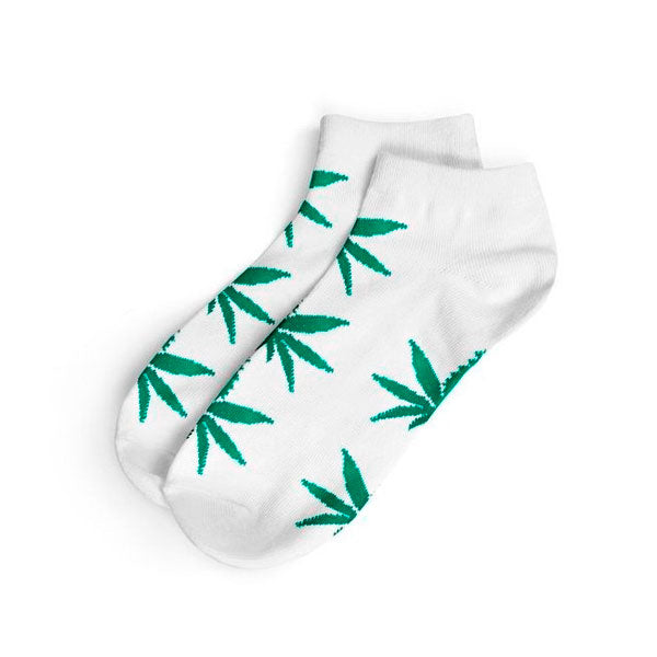 Men's Cannabis Ankle Socks White & Green