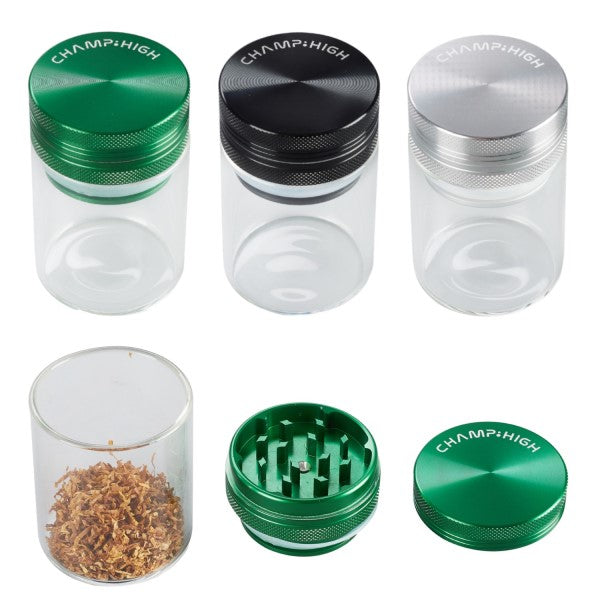 Contenitore Alluminio & Vetro Ermetico & Grinder 50 mm. Colore Misto