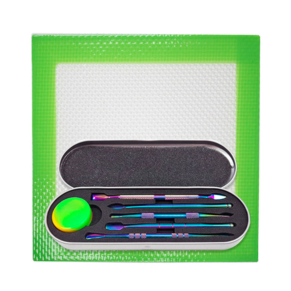 Stainless Steel Dabber Oil Rainbow Set & Silicone Mat