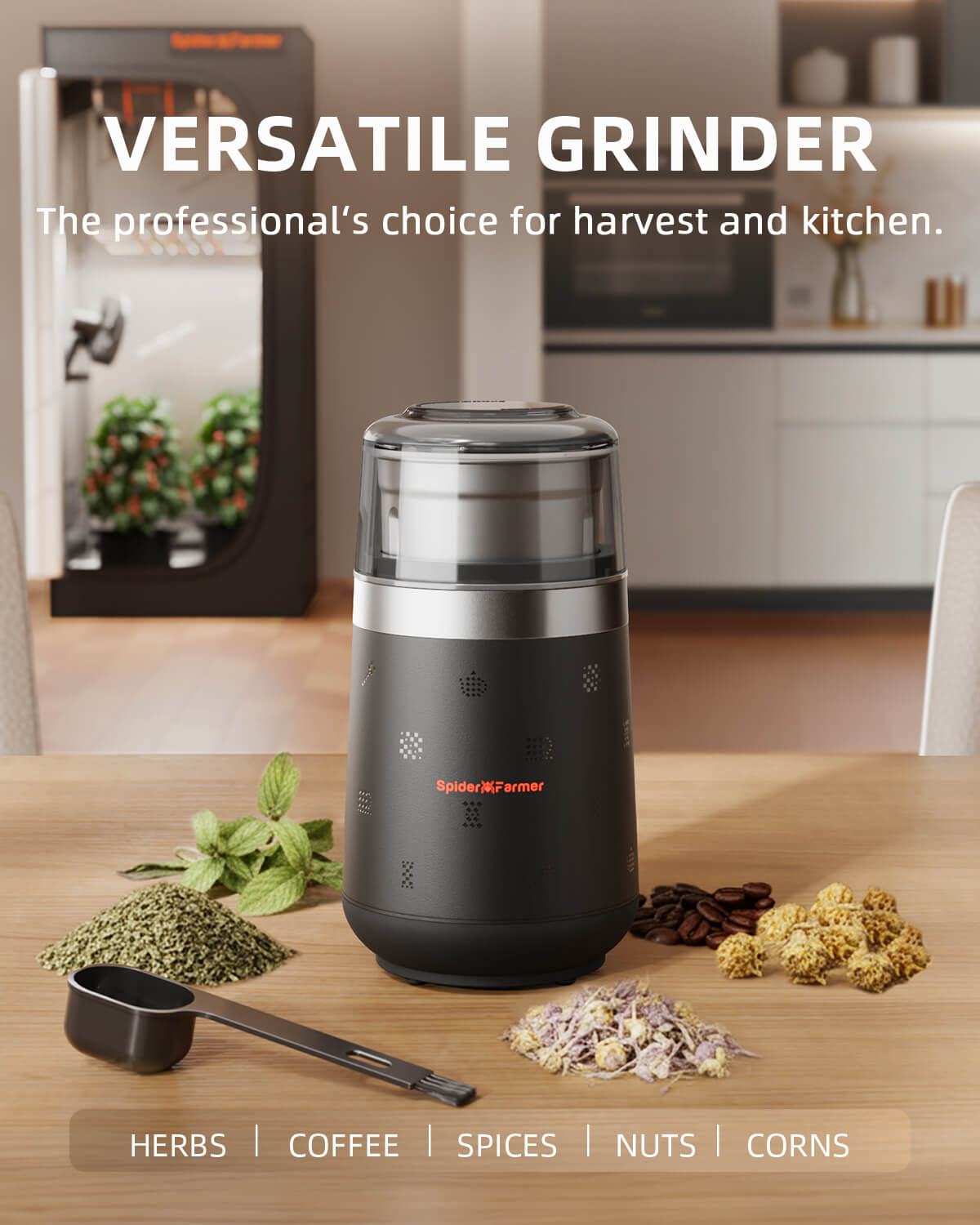 2026 New Spider Farmer Electric Herb & Spice Grinder with Removable Stainless Steel Bowl