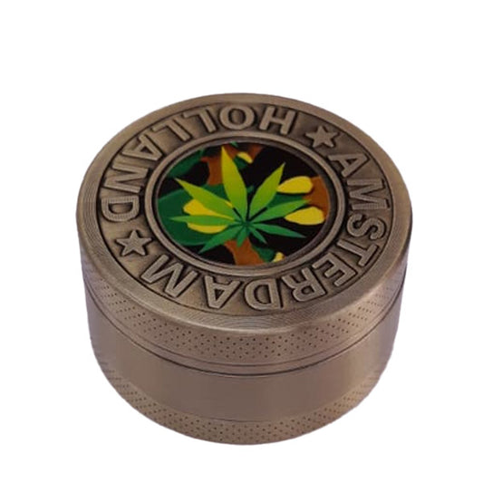 Grinder Impollinatore Metallo Cannabis Amsterdam Foglia Oro 50 mm 3 parti