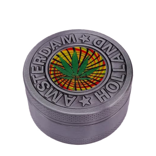 Grinder Polinizador Metal Cannabis Leave Amsterdam Silver 50 mm.