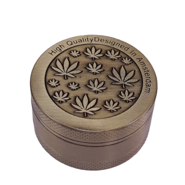 Gold Metal Cannabis Leaves Pollinator Grinder 50mm.