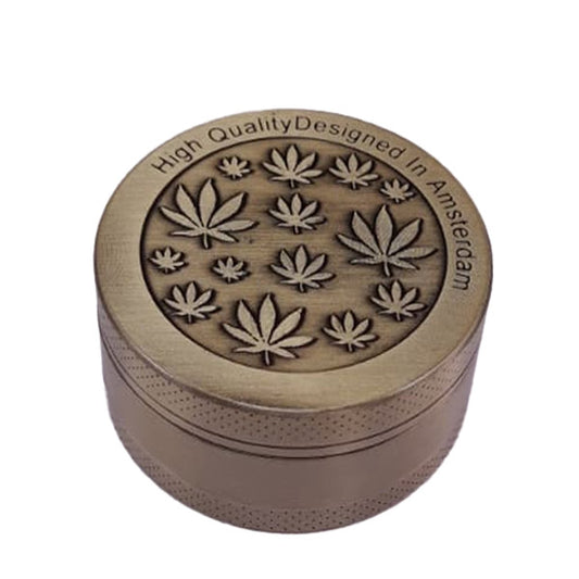 Grinder Polinizador Metal Cannabis Leaves Gold 50 mm.