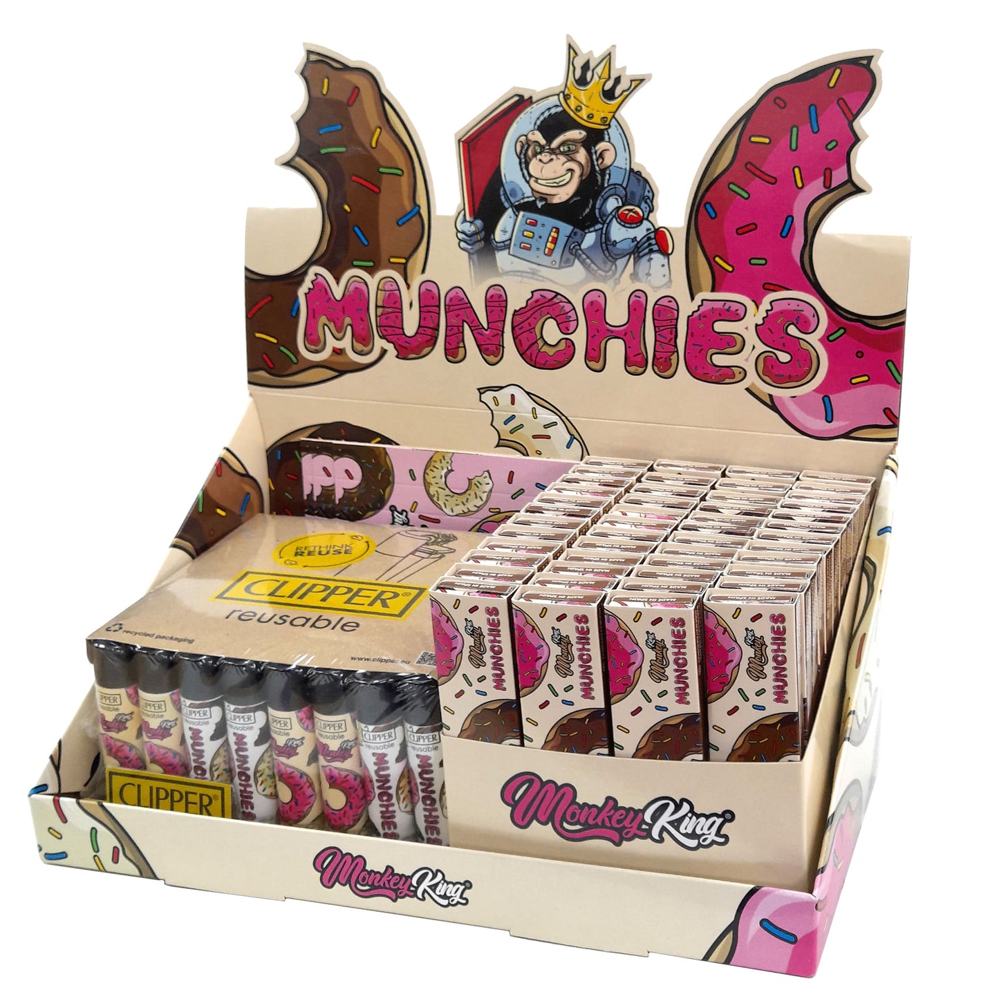 Cartine Monkey King Pack King Size Slim Tips & Clipper Munchies Non Sbiancate 48 pz.