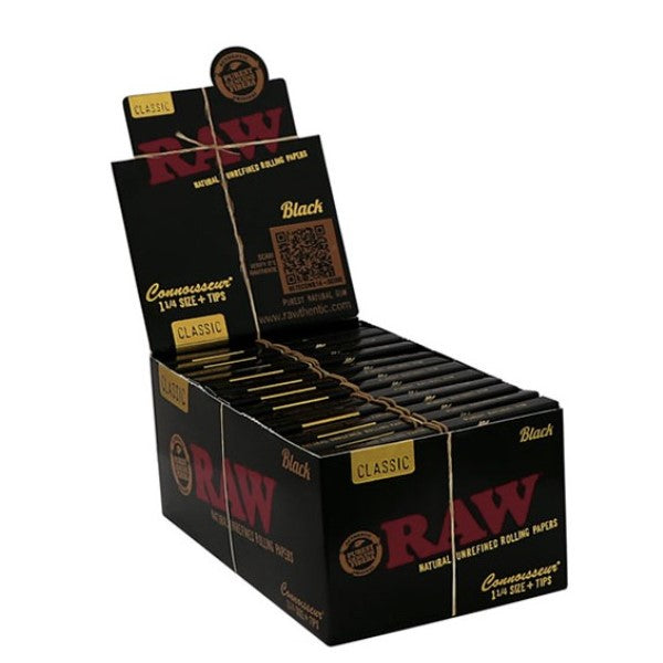 Carta Raw Black 1.1/4 & Tips Connoisseur 24 libretti