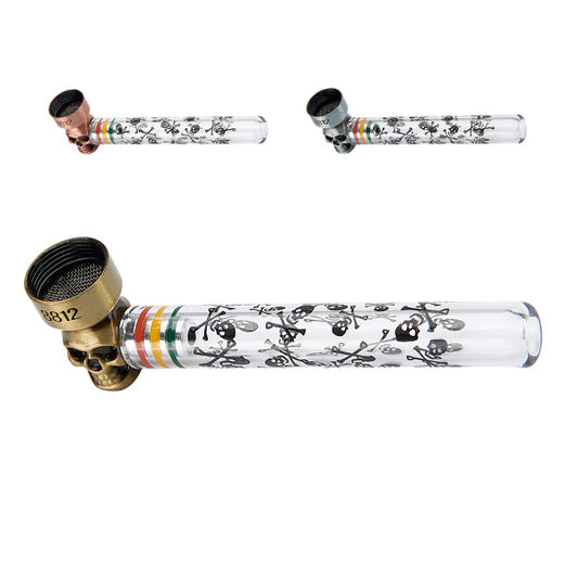 Crystal & Metal Skull Pipe 90 mm. Mixed Colors