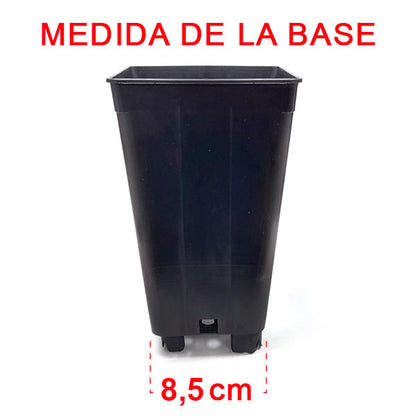 Maceta Cuadrada Negra Base Elevada 12 x 12 x 20 cm. 2 lt. - 50 ud.