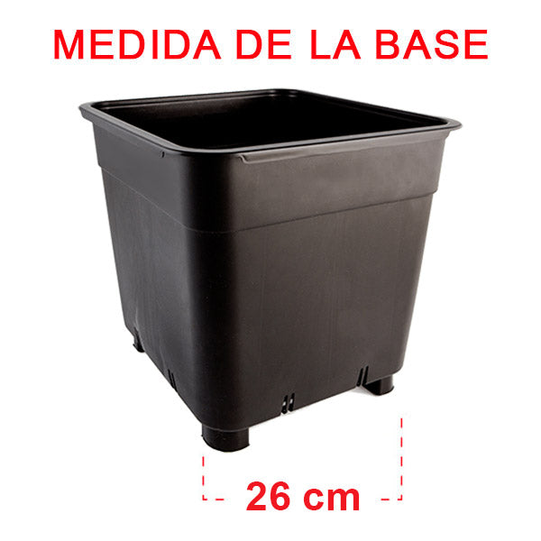 Maceta Cuadrada Negra Base Elevada 30 x 30 x 31 cm. 25 lt.