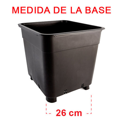 Maceta Cuadrada Negra Base Elevada 30 x 30 x 31 cm. 25 lt.