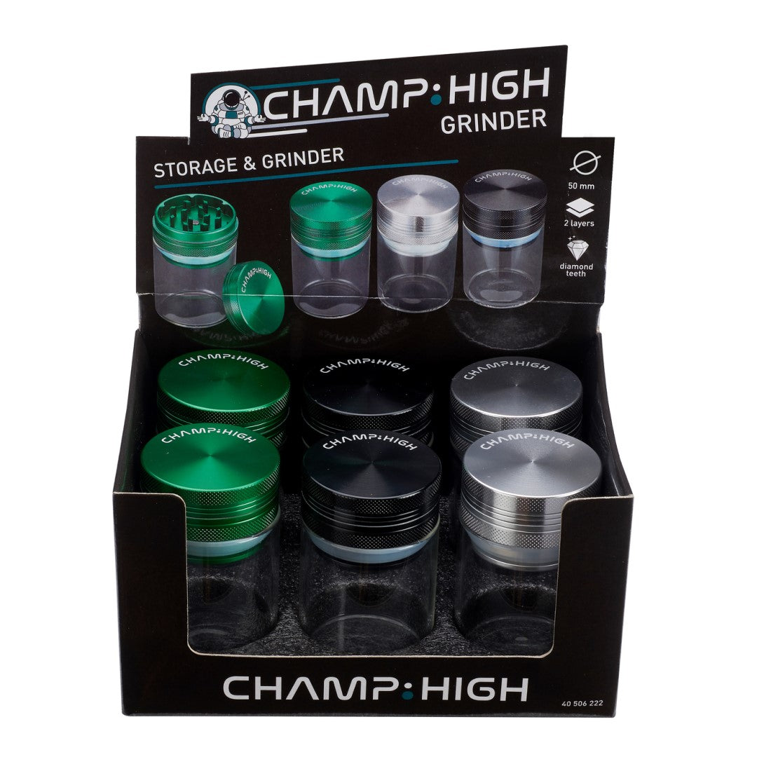 Contenitore Alluminio & Vetro Ermetico & Grinder 50 mm. Colore Misto