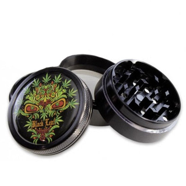 Metal Pollinator Grinder Black Leaf Skull Leaf 50 mm.
