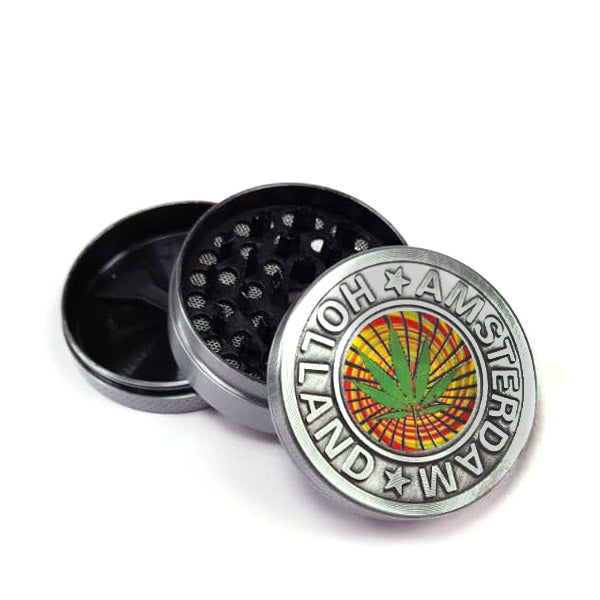 Grinder Polinizador Metal Cannabis Leave Amsterdam Silver 50 mm.