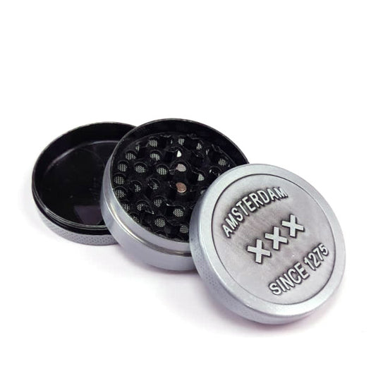 Grinder Pollinatore Metallo Cannabis Amsterdam XXX Silver 50 mm 3 parti