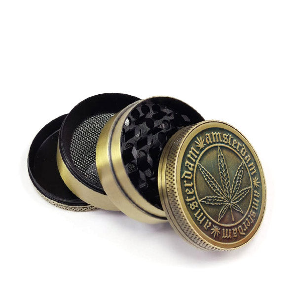 Grinder Pollinator Metal Leaf Amsterdam Gold 50 mm 4 parts