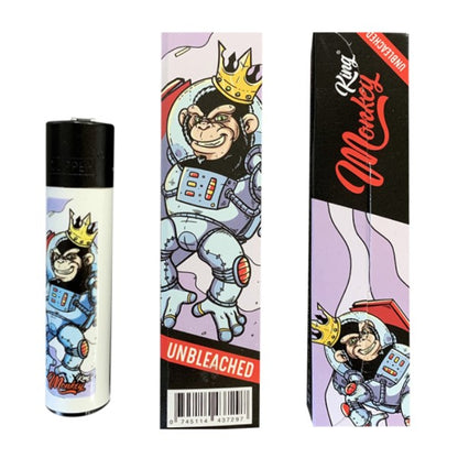 Monkey King Pack King Size Slim Tips & Clipper Unbleached Rolling Papers 20 units.