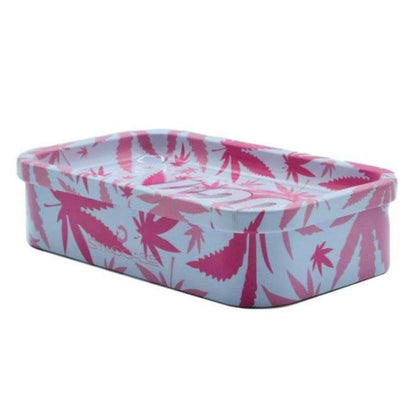 .Metal Tray with Box 12x6 cm. 420 Pink Leaves