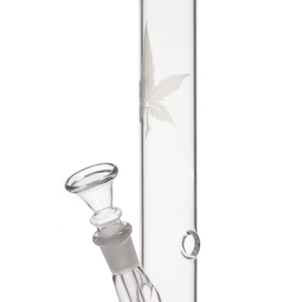 Bong in Vetro Dritto con Foglia Intagliata 26 cm.
