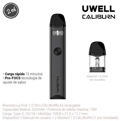 Uwell Caliburn Silver Kit 520mAh Vape.