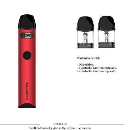 Vapeador Uwell Caliburn Red Kit 520 mah.