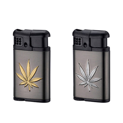 Mechero Jet Green Flame Leaf Black & Gold