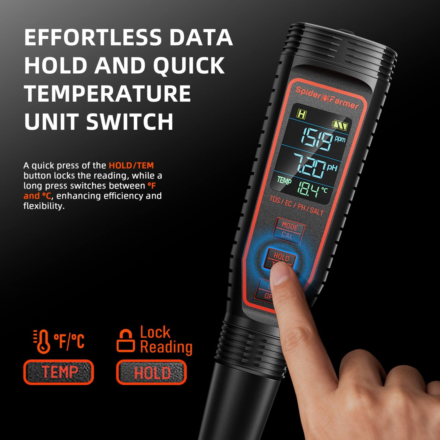 Medidor Spider Farmer 5-en-1 pH Hydroponic Meter Kit